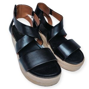 Franco Sarto Black Faux Leather Tabatha Espadrille Strap Sandals FLAW